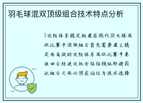 羽毛球混双顶级组合技术特点分析
