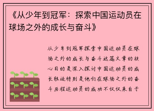 《从少年到冠军：探索中国运动员在球场之外的成长与奋斗》
